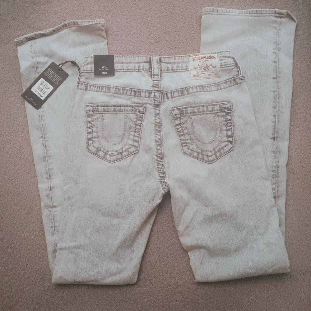 Becca Destroyed Mid Rise Boot Cut Big T  size 28